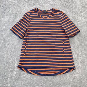 Belstaff Shirt Womens 42 Orange Striped Cotton Pockets Half Sleeve Round Neck